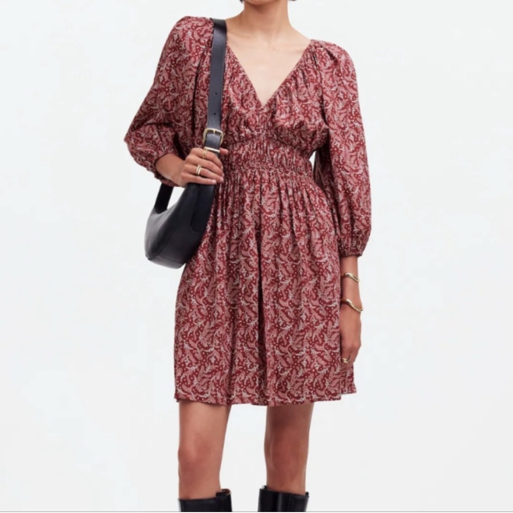 NWT Madewell Puff‎ Sleeve Mini Dress Paisley 8 ditsy girly preppy classic boho